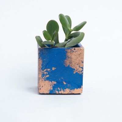 Vaso in cemento per piante da interno - Calcestruzzo blu e patina di rame