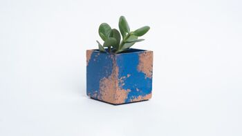 Pot en béton pour plante d'intérieur - Béton Bleu & Patine Cuivrée 2