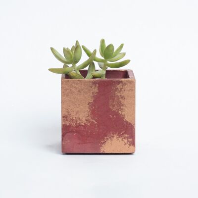 Macetero de hormigón para planta de interior - Ladrillo de hormigón y pátina de cobre