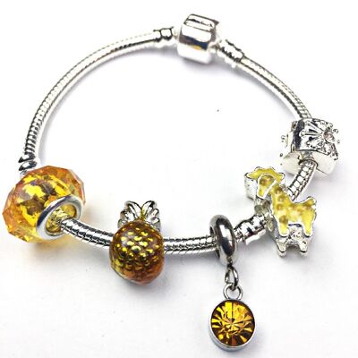 Children's 'November Birthstone' Yellow Topaz Coloured Crystal Silver Plated Charm Bead Bracelet 15cm