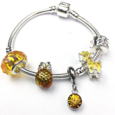 Children's 'November Birthstone' Yellow Topaz Coloured Crystal Silver Plated Charm Bead Bracelet 18cm