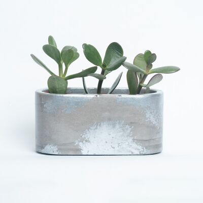 Small patinated concrete planter for indoor plants - Gray Concrete & Silver Patina