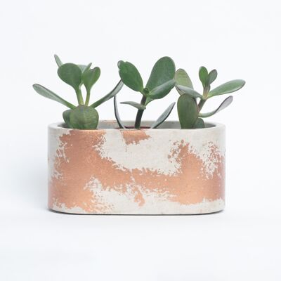 Small patinated concrete planter for indoor plants - Beige Concrete & Copper Patina