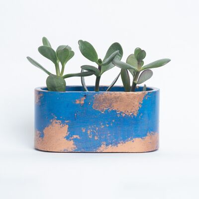 Kleines Pflanzgefäß aus patiniertem Beton für Zimmerpflanzen - Blue Concrete & Copper Patina