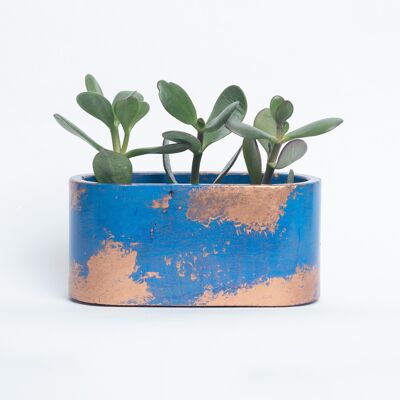 Petite jardinière en béton patiné pour plantes d'intérieur - Béton Bleu & Patine cuivrée