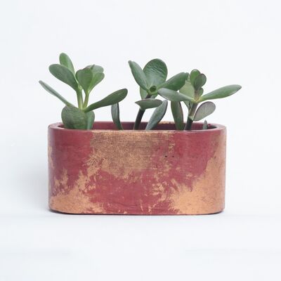 Small patinated concrete planter for indoor plants - Brick Concrete & Copper Patina