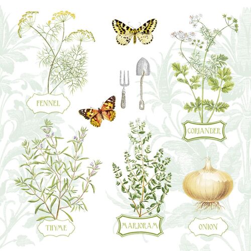 Serviette Fresh Herbs aus Linclass® Airlaid 40 x 40 cm, 12 Stück - Kräuter Küchenkräuter