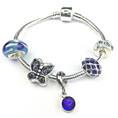 Children's 'September Birthstone' Sapphire Coloured Crystal Silver Plated Charm Bead Bracelet 18cm