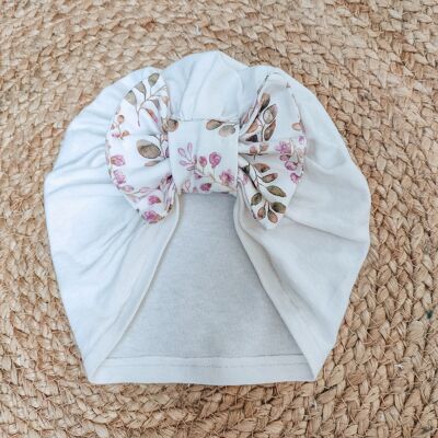 3-6 mois Bonnet Turban nœud plat en Jersey extensible (2 tissus à choisir pour le turban et le noeud)