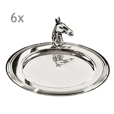 REBAJAS Juego de 6 posavasos posavasos para botellas caballo, plateado, diámetro 11 cm