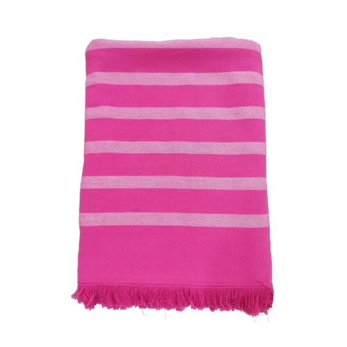 Fouta coton doublée éponge Alanya Fuchsia 90x160 cm