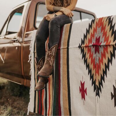 White and Multicolored Mexican Blanket