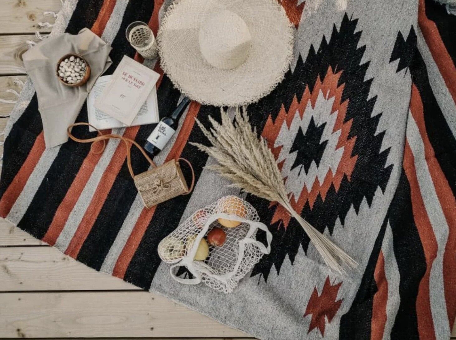 Mexikanische Decke - beige und rot