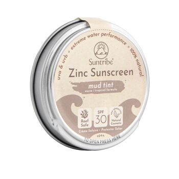 Suntribe Crème solaire minérale naturelle pour le visage et le sport au zinc FPS 30 Teinte de boue 1