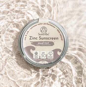 Suntribe Crème solaire minérale naturelle pour le visage et le sport au zinc FPS 30 Teinte de boue 2