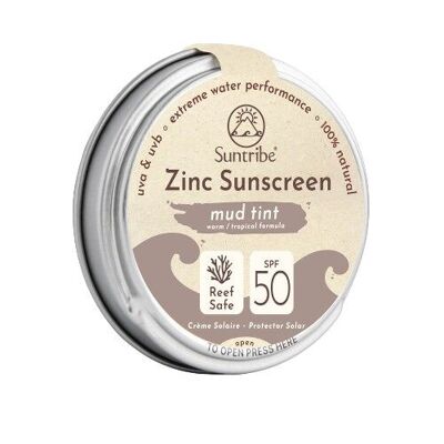 Suntribe Natural Mineral Face & Sport Crema solare allo zinco SPF 50 Tinta fango