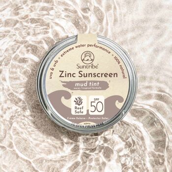 Suntribe Écran solaire minéral naturel pour le visage et le sport au zinc SPF 50, teinte boue 5