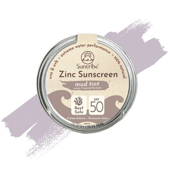 Suntribe Écran solaire minéral naturel pour le visage et le sport au zinc SPF 50, teinte boue 1
