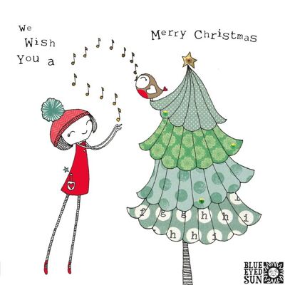 Ti auguriamo un buon Natale uccellino su un albero - Doodle Girl