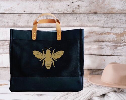 Gold Bee Design Luxury Black Jute Shopper Bags