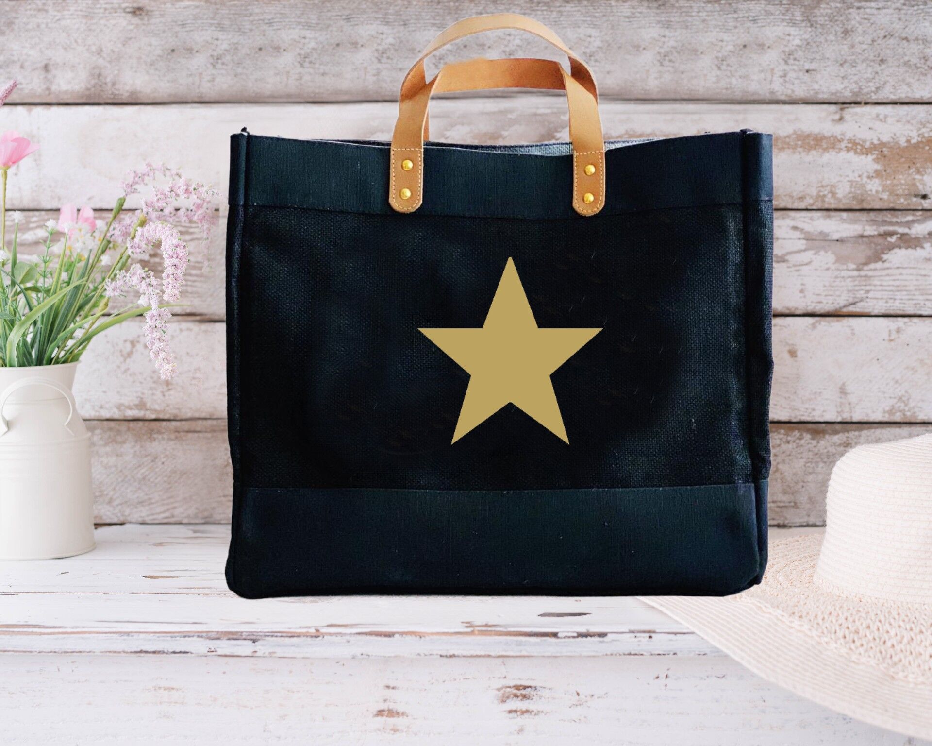 Borse shopper di lusso in iuta nera Star Design