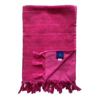 Fouta Hammam Fuchsia terry cloth with knotted fringes 90x160cm 330gm²
