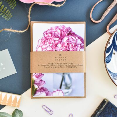 Floral Magenta Carnation Card Pack of 8