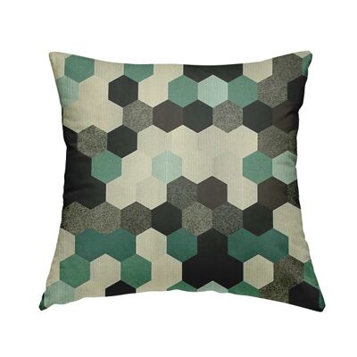 Chenille Fabric Geometric Blue Grey White Pattern Cushions Piped Finish Handmade To Order