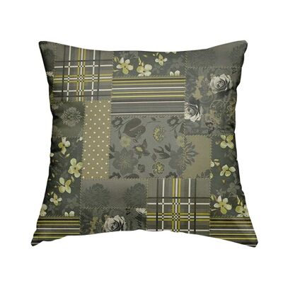 Chenille Fabric Patchwork Grey Green Pattern Cushions Piped Finish Handmade To Order
