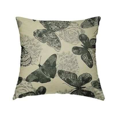 Chenille Fabric Butterfly Grey White Pattern Cushions Piped Finish Handmade To Order