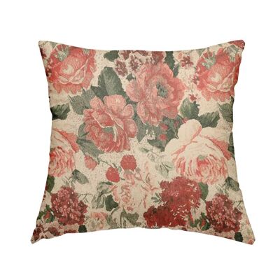 Chenille Fabric Floral Red Pattern Cushions Piped Finish Handmade To Order