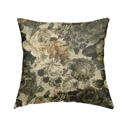 Chenille Fabric Floral Green Moss Pattern Cushions Piped Finish Handmade To Order
