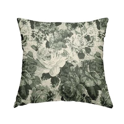 Chenille Fabric Floral Grey Black Pattern Cushions Piped Finish Handmade To Order
