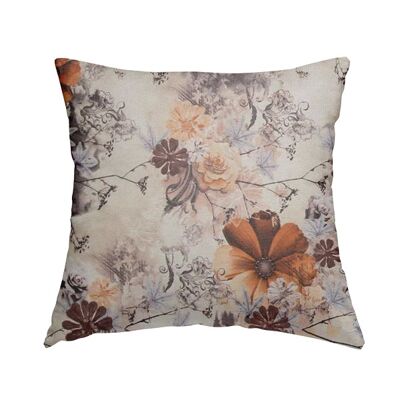 Velvet Fabric Floral Orange Brown Pattern Cushions Piped Finish Handmade To Order