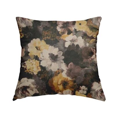 Velvet Fabric Floral Brown Yellow Pattern Cushions Piped Finish Handmade To Order