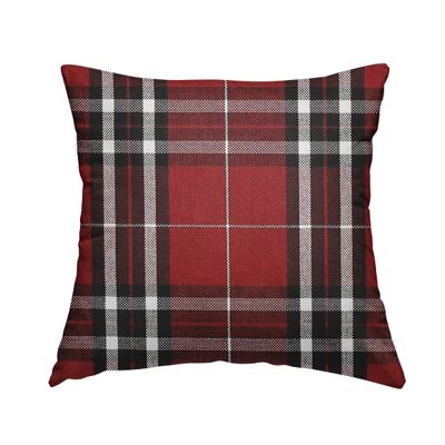 Chenille Fabric Scottish Inspired Tartan Red Pattern Cushions Piped Finish Handmade To Order