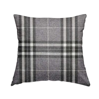 Chenille Fabric Scottish Inspired Tartan Light Grey Pattern Cushions Piped Finish Handmade To Order
