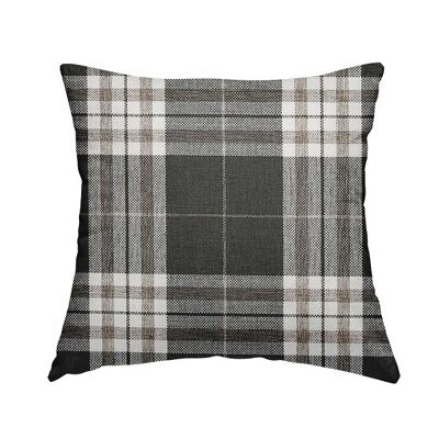 Chenille Fabric Scottish Inspired Tartan Black Pattern Cushions Piped Finish Handmade To Order