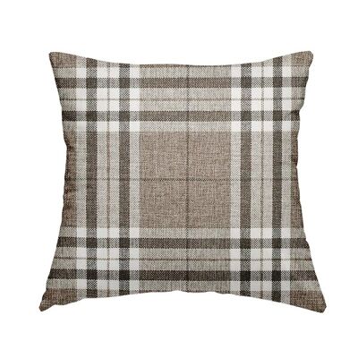 Chenille Fabric Scottish Inspired Tartan Light Brown Pattern Cushions Piped Finish Handmade To Order