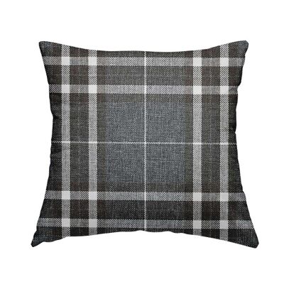 Chenille Fabric Scottish Inspired Tartan Dark Charcoal Grey Pattern Cushions Piped Finish Handmade To Order