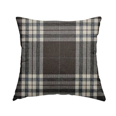 Chenille Fabric Scottish Inspired Tartan Brown Pattern Cushions Piped Finish Handmade To Order