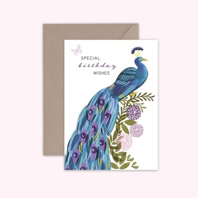 Special birthday wishes peacock greeting card