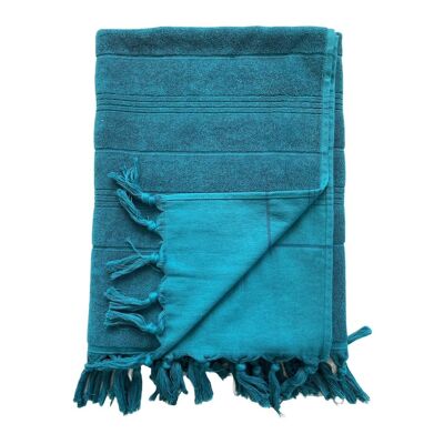 Fouta Hammam XL Blue Lake terry cloth with knotted fringes 140x180cm 330gm²