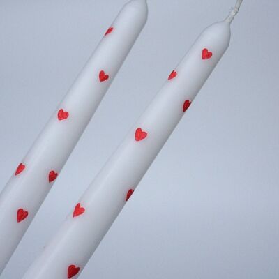 Pair Of Hand Painted Tapered Candles With Heart Design