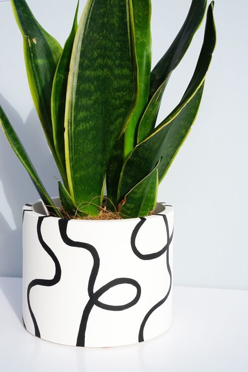 Hand Painted Jesmonite Plant Pot Abstract Outline Drawing Design - Eco Resin Handmade Planter