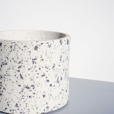 Handmade Jesmonite Terrazzo Plant Pot White And Black Monochrome Design - Eco Resin Handmade Planter