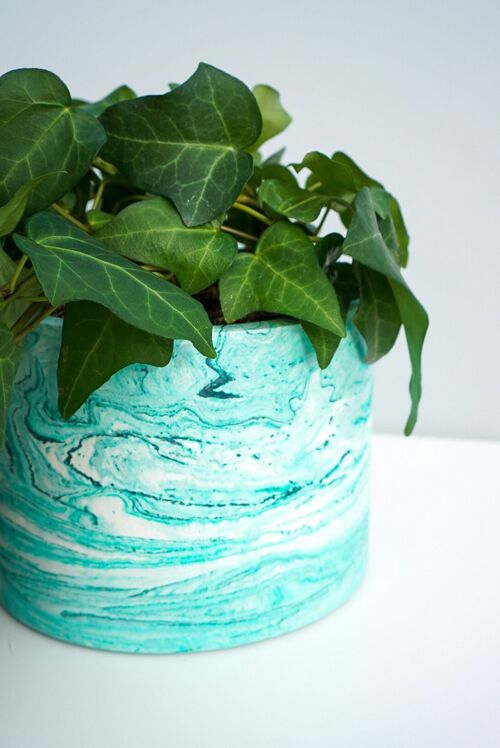 Handmade Jesmonite Green And White Marble Plant Pot Design - Eco Resin Handmade Planted