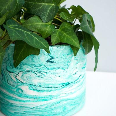 Handmade Jesmonite Green And White Marble Plant Pot Design - Eco Resin Handmade Planted
