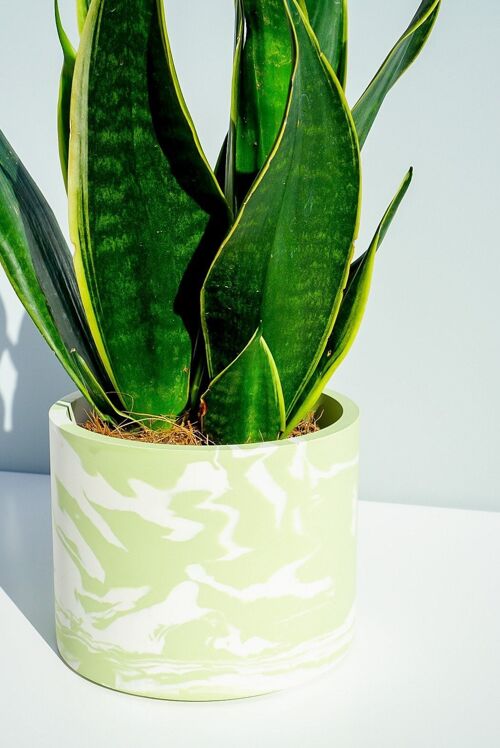 Handmade Jesmonite Sage Green And White Marble Plant Pot Design - Eco Resin Handmade Planter