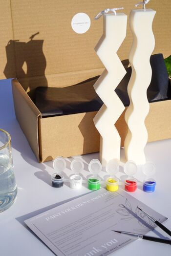 Peignez votre propre kit de bougies - Bougies Zig Zag & Wave avec kit de peinture et pinceaux - Kit 2 personnes 3